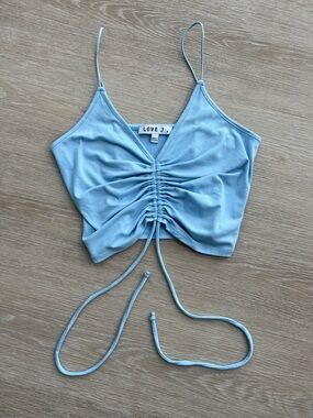 Love J Sky Blue Ruched Drawstring Crop Cami